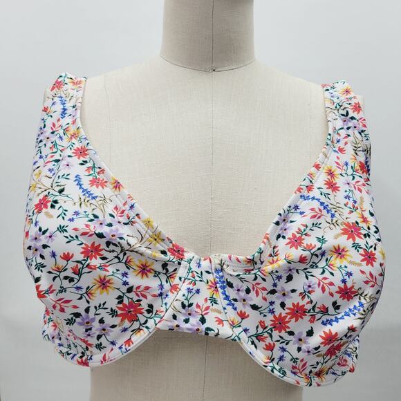 Bright Floral Underwire Bikini Top 20W 22W Time and Tru Lightly Lined White Pink - Picture 1 of 11